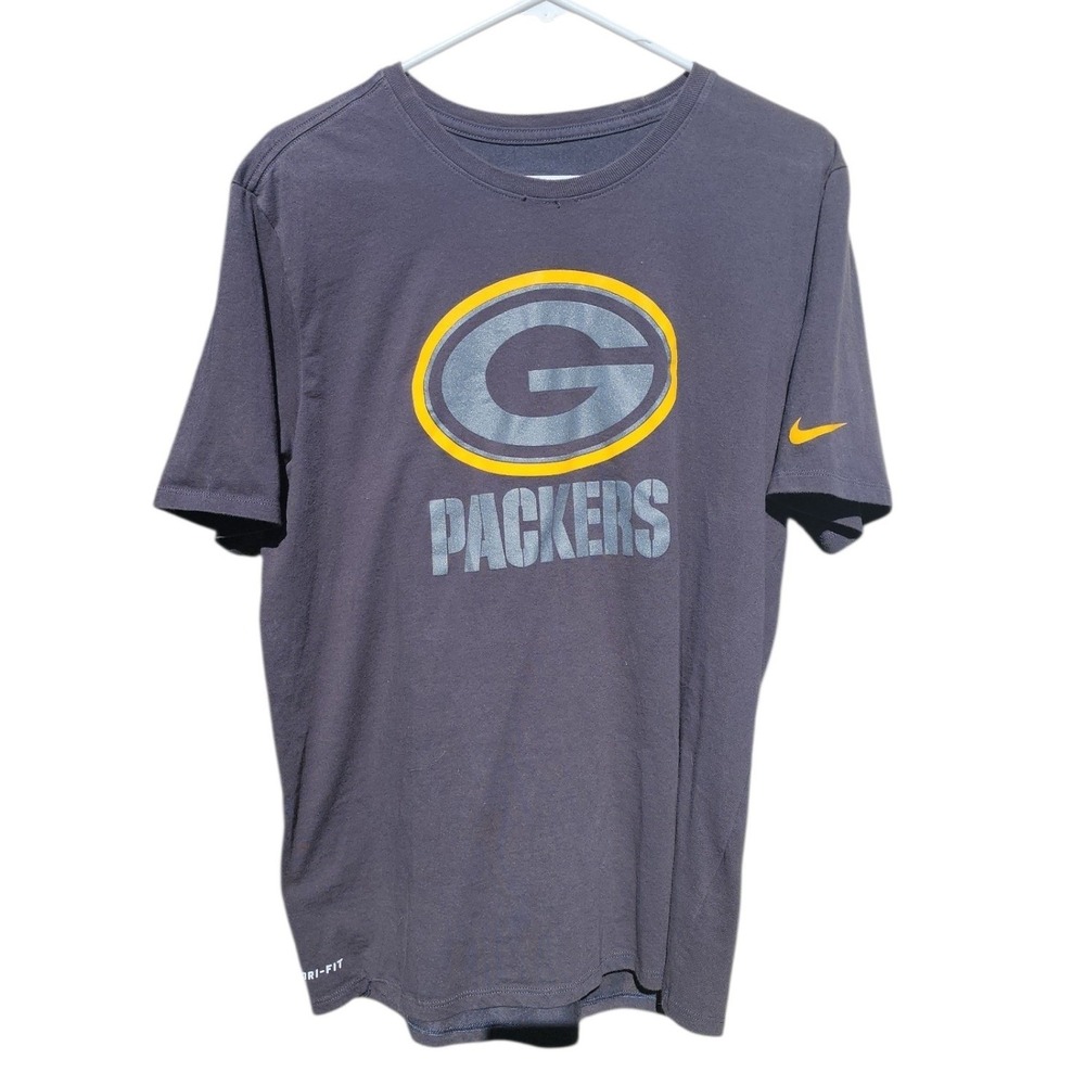 Nike Green Bay Packers Dri-FIT Shirt Mens Large Gray NFL Training Graphic Tee